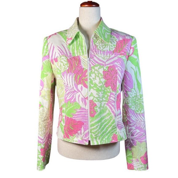 Carlisle Vintage Floral Zip Jacket Tropical Cotton Stretch Long Sleeve Pastel 6 - Picture 1 of 7